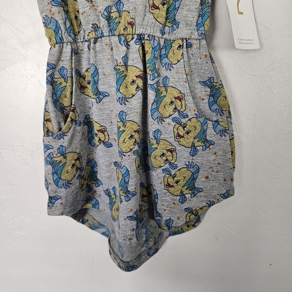 Lularoe NWT Toddler Girl 2 Grey Short Sleeve Dress Flounder Little Mermaid Fish - Picture 4 of 6